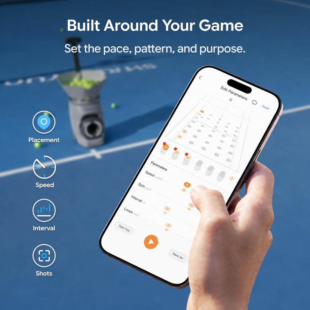 TERO Tennis Ball Machine, Smart Portable Tennis Robot with App & Wrist Remote, Triple-Axis Gimbal, 87 mph, 100+ Balls, Full-Court Drills, All-in-One Design