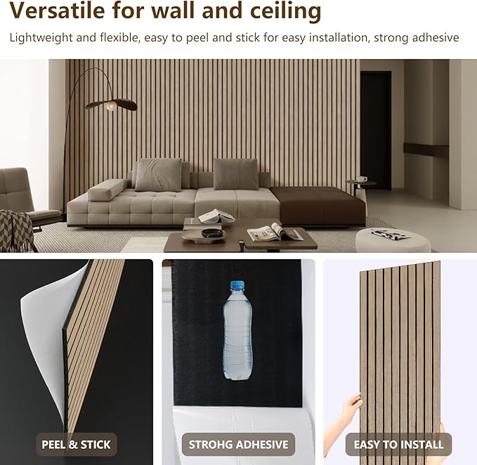 ARMURO Acoustic Wood Wall Panels, 94.5" Extra-Long Easy Peel & Stick Panels (2 PCS)