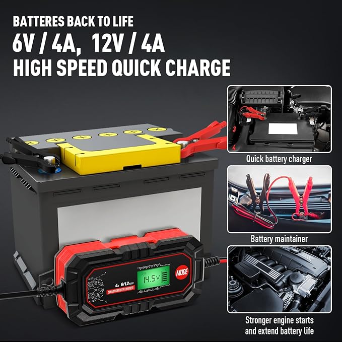 Sailvono 4A Battery Charger, 6V and 12V Smart Trickle Charger, 10-Stages 14.6