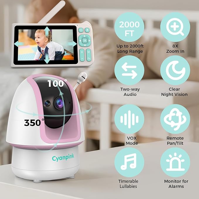 Video Baby Monitor, 2000ft Long Range, Enhanced Signal Stability, No WiFi