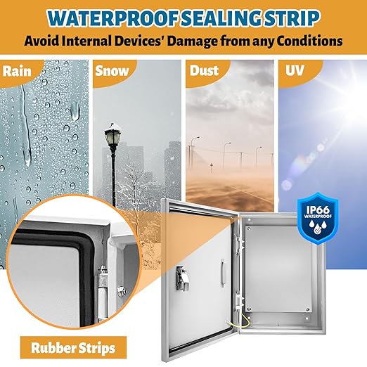 Outdoor Electrical Box 24 x 16 x 12''D NEMA 4X Enclosure Steel Box, Waterproof