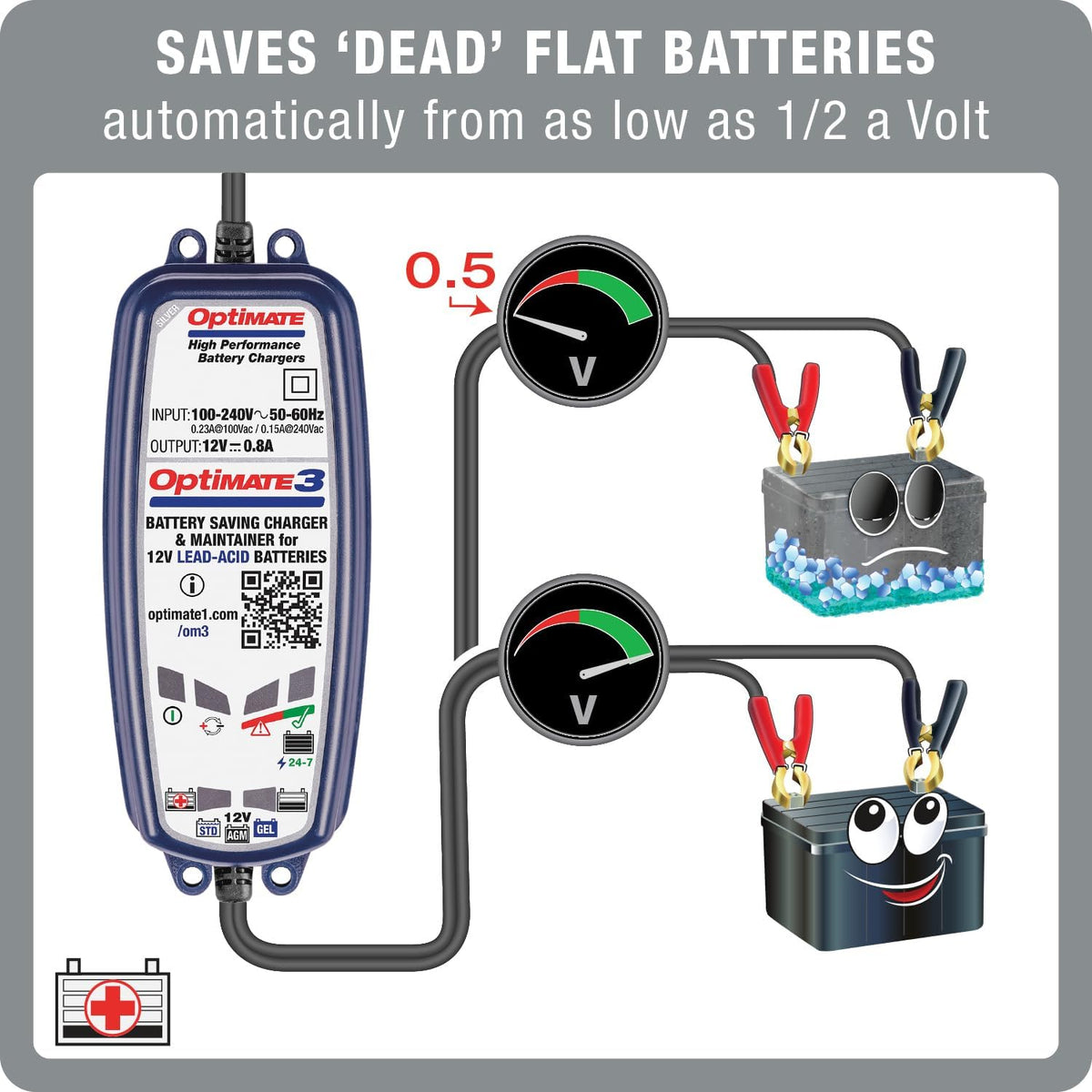 optimate3 0.8a, smart battery saving charger for 12v, package contents