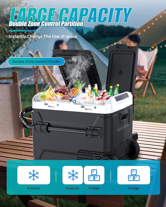 Electric Cooler with Battery 12V 52 Quart Car Refrigerator Dual Zone Dual Door
