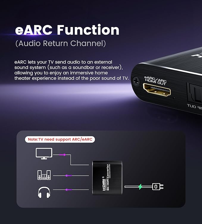 avedio links HDMI ARC/eARC Audio Extractor Converter 8K@60Hz 4K@120Hz, HDMI to