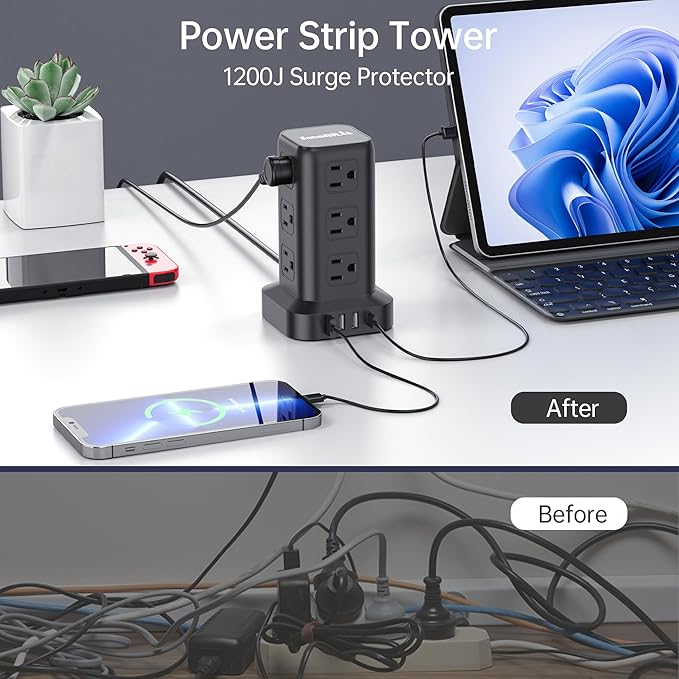 2 Pcs Power Strips with Surge Protection, 6.5 FT Extension Cord with Multiple