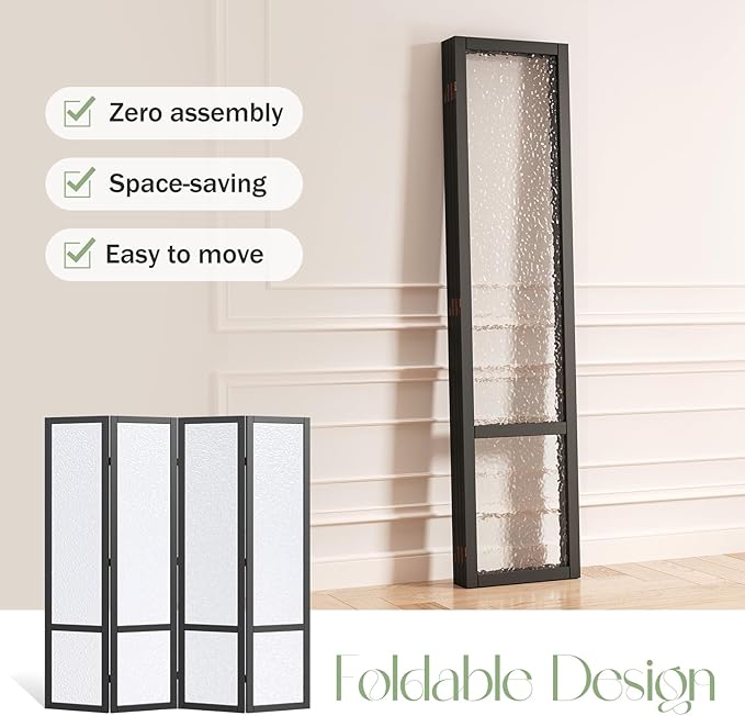 Acrylic Room Divider, 4-Panel Freestanding Partition Screen, Frosted