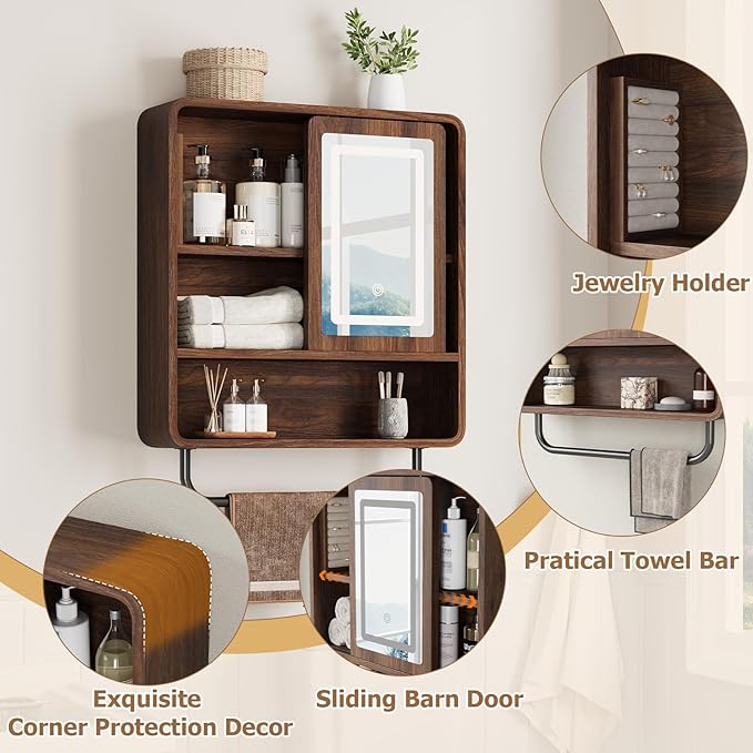 QUW Bathroom Wall Cabinet with Sliding Mirror Door, Modern Medicine Cabinet
