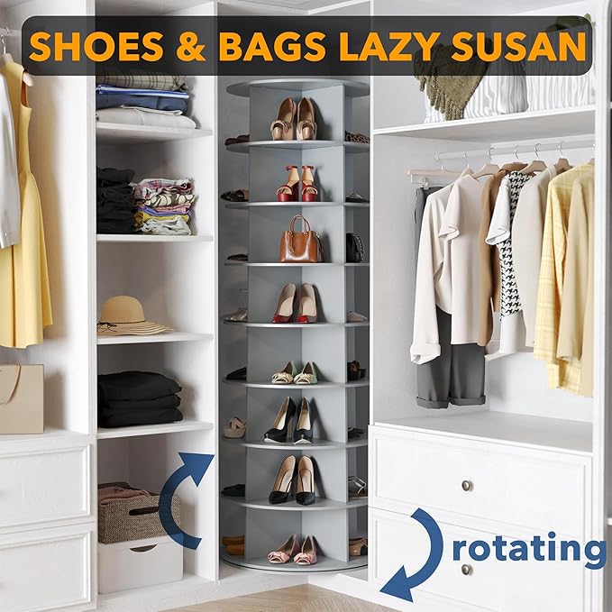 SpaceAid 8 Tier Rotating Shoe Rack Tower, Spinning Shoe Display Lazy Susan