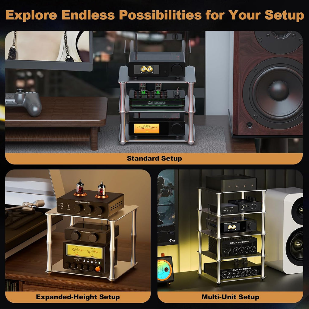 BK1 Desktop HiFi Stand: Aluminum Audio Rack A1 D1 Q1 Amplifier DAC Preamp with Passive Cooling Modular Stack Design for Home Desk Setup