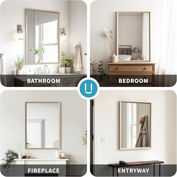 Oak Wood Effect Framed Wall Mirror, 30x40 Rectangle Mirror, Anti-desilvering