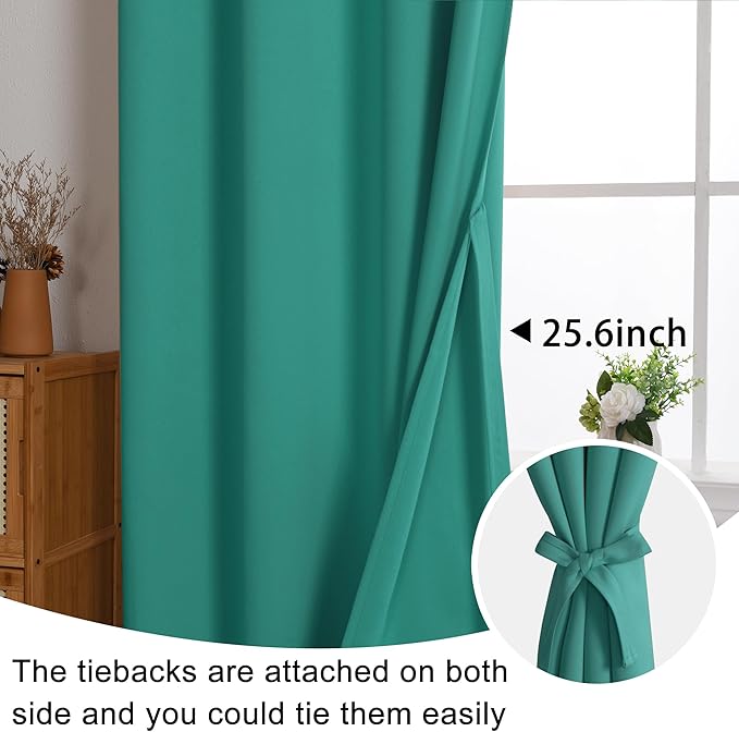 JIUZHEN Peacock Blue Blackout Curtains (Set of 2)