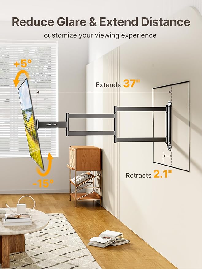 monTEK Long Arm TV Wall Mount for Most 23-65 Inch TVs, 37 Inch Long Extension