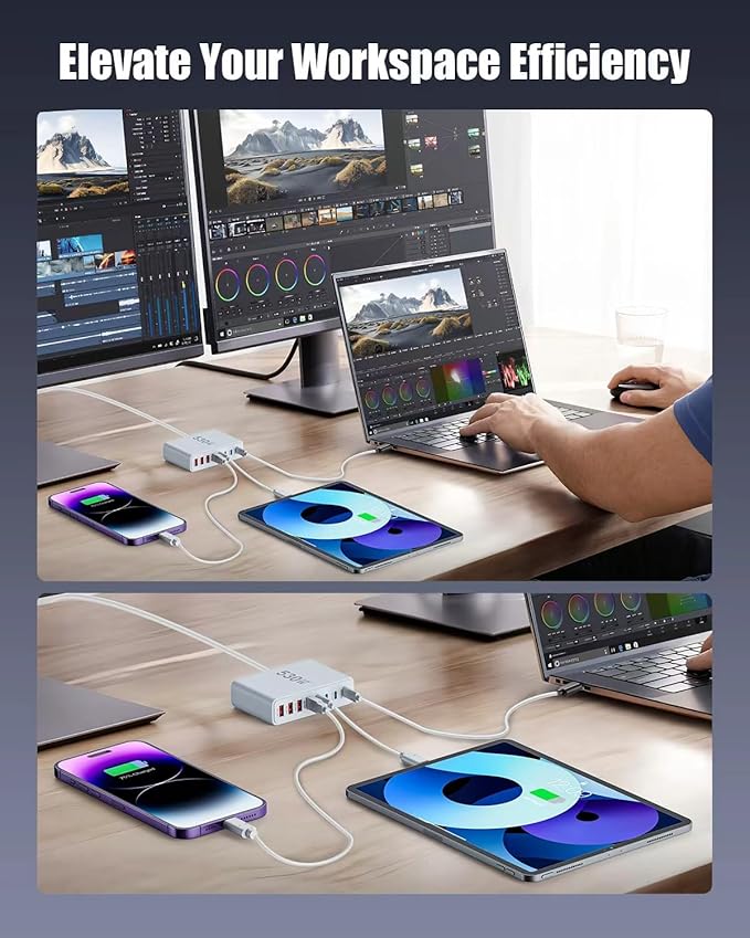 530W USB C Charger Block, 8-Port USB C Charging Station GaN IV Travel