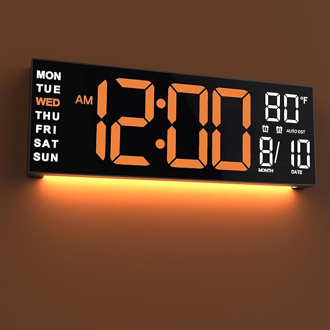 JALL 16" Large Digital Wall Mount Clock, Count Down Timer, Big LED, RGB Color