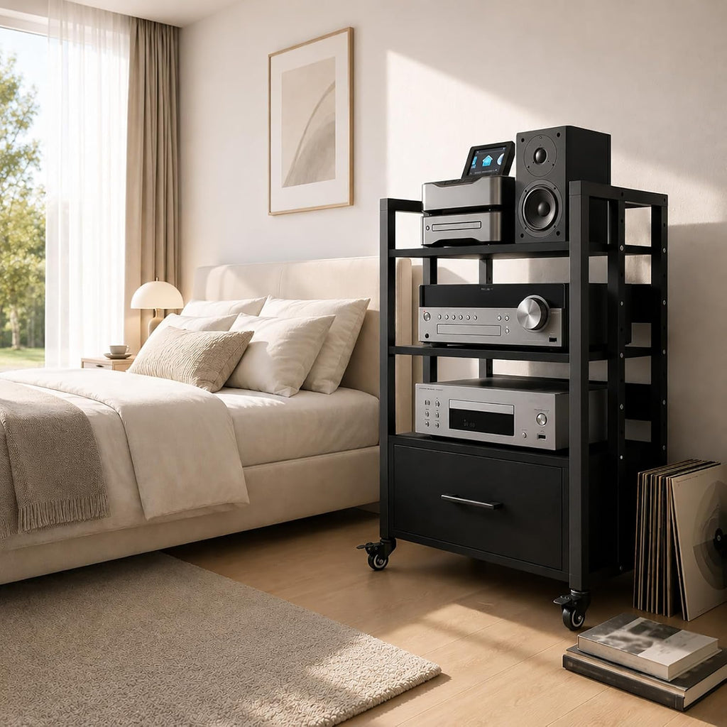3-Tier Audio Rack with Wheels, AV Media Stand