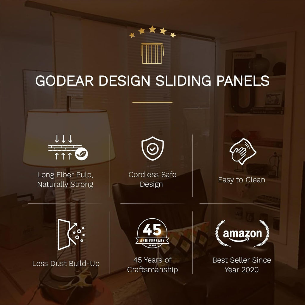 Cordless Panel Blinds Semi-Sheer 45.8"-86" x 96", Tulip Noir | Cordless Semi-Sheer Panel Blinds for Windows, Sliding Glass Doors and Room Dividers with Adjustable Track