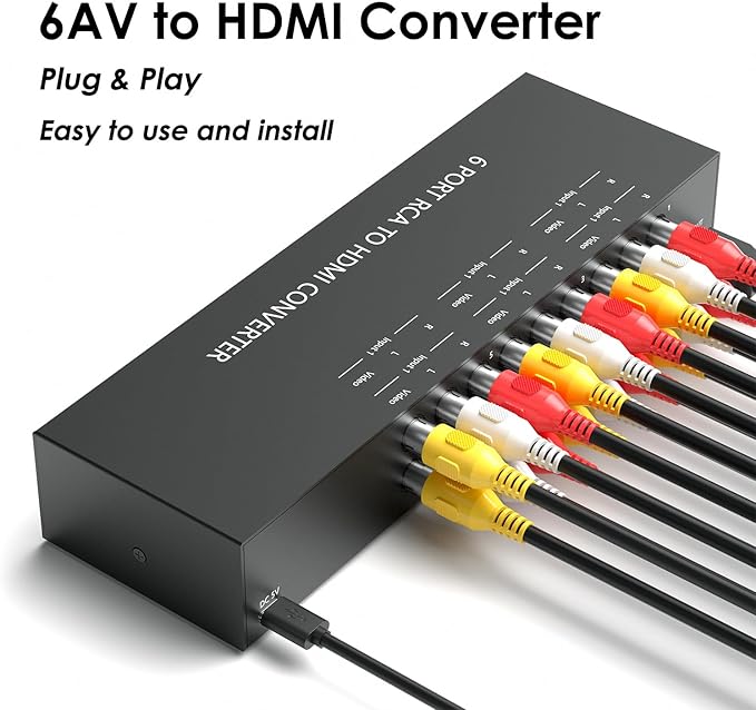 Arector 6 Port RCA to HDMI, 1080P/720P 6 Way AV to HDMI Converter Composite