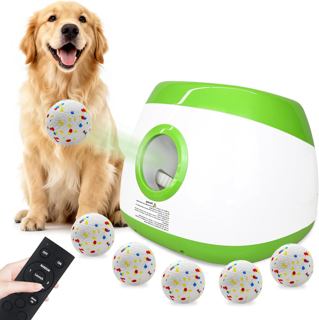 MEKAPLE Automatic Dog Ball Launcher, Upgraded Interactive Dog Balls Thrower with 3 Distance 29Ft-79Ft, Remote Control Ball Launcher for Medium & Large Dogs, 5 Etpu Balls Included (Lime Green)