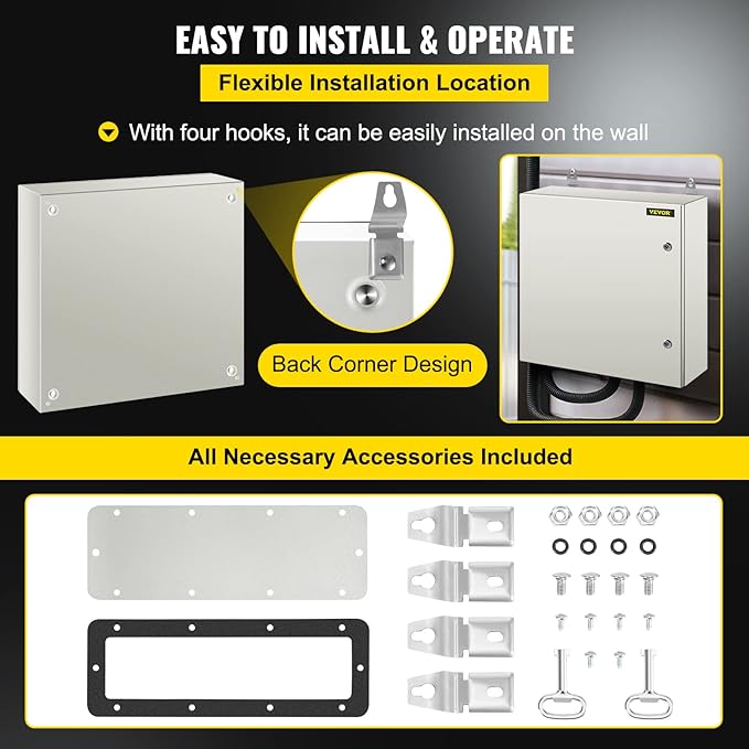 VEVOR NEMA Steel Enclosure, IP66 Waterproof & Dustproof, Outdoor/Indoor