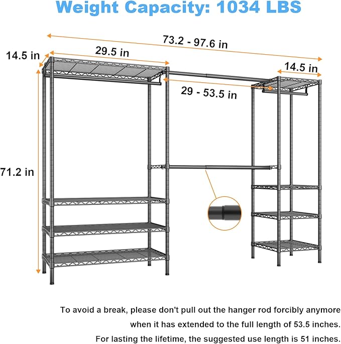 Ulif E11 Heavy-Duty Garment Rack, Metal Freestanding Clothes Rack and Closet