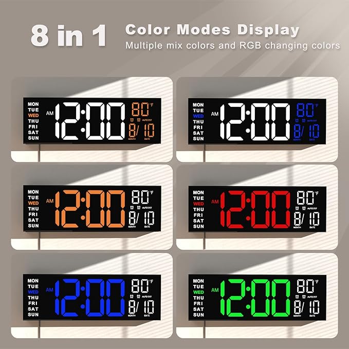 JALL 16" Large Digital Wall Mount Clock, Count Down Timer, Big LED, RGB Color