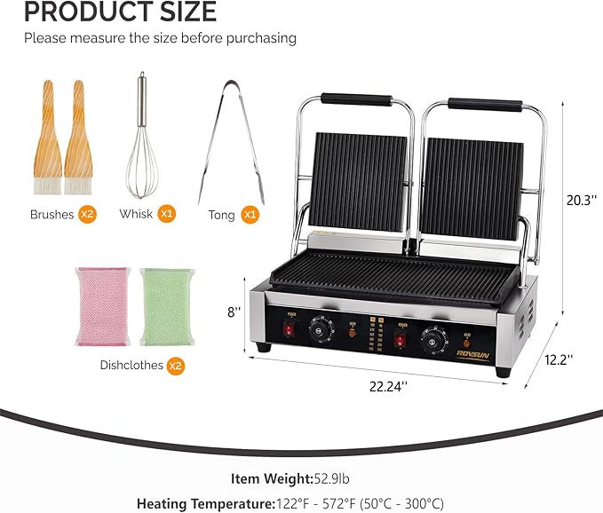 Bonnlo 813 Commercial Sandwich Make, 3600W Stainless Steel Countertop Panini