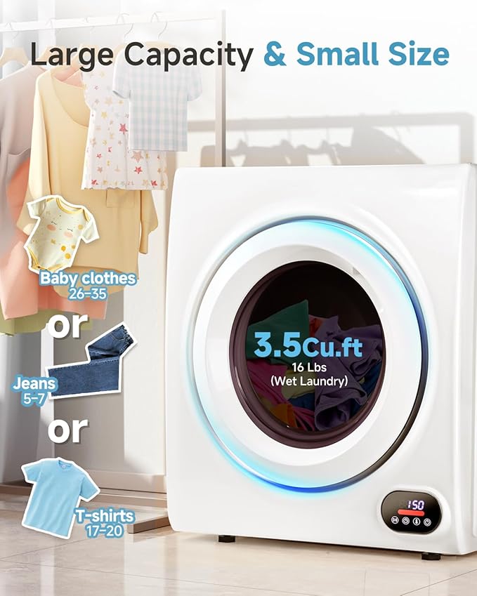 3.5 Cu.Ft Portable Clothes Dryer - 1500W Clothes Dryer