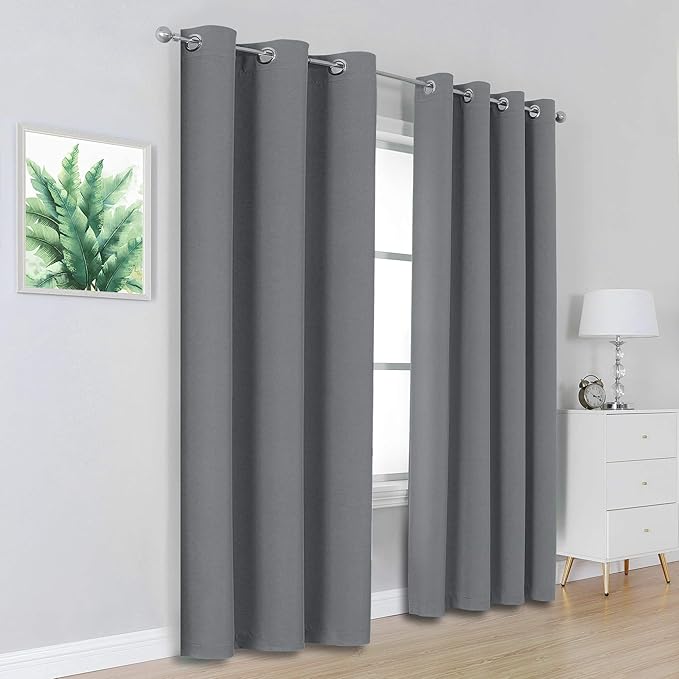 DUALIFE Grey Blackout Curtains 84 Inches Long