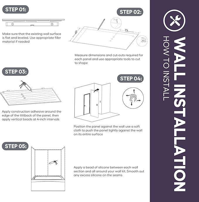 White Acrylic Shower Wall Surround 36"x 60"x 80"