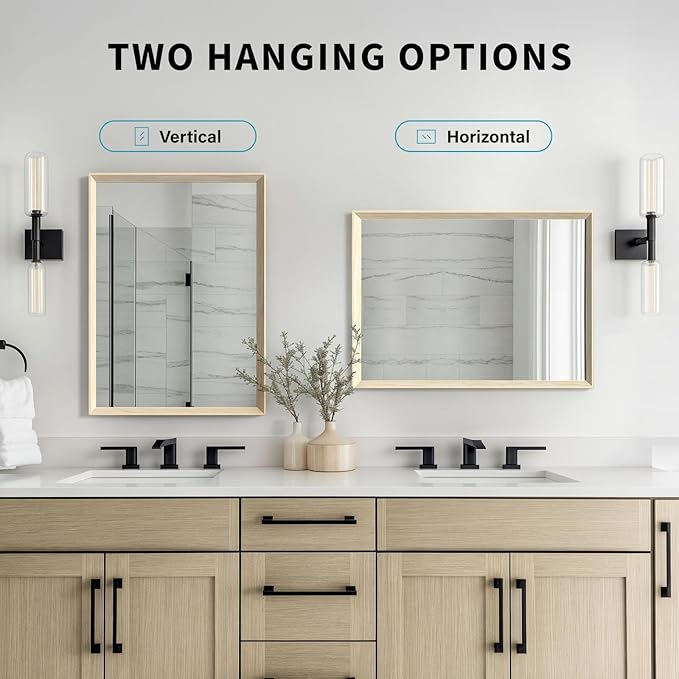Oak Wood Effect Framed Wall Mirror, 30x40 Rectangle Mirror, Anti-desilvering