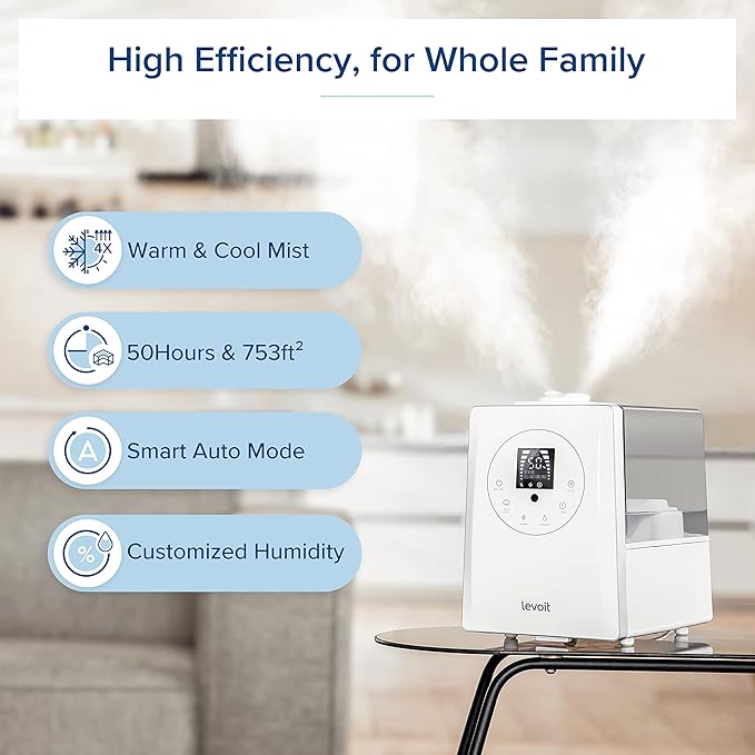 LEVOIT Humidifiers for Bedroom Large Room Home, 6L Warm and Cool Mist
