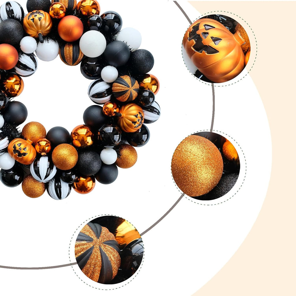 Happy Halloween Wreath for Front Door, 18” Artificial Ball Wreaths Door Decor for Home Halloween Party Decorations (18in)