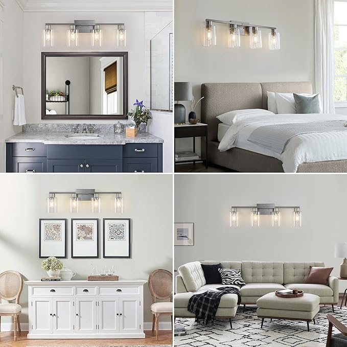 SOPEAS 4 Light Bathroom Light Fixtures, Brushed Nickel Modern Bathroom Vanity