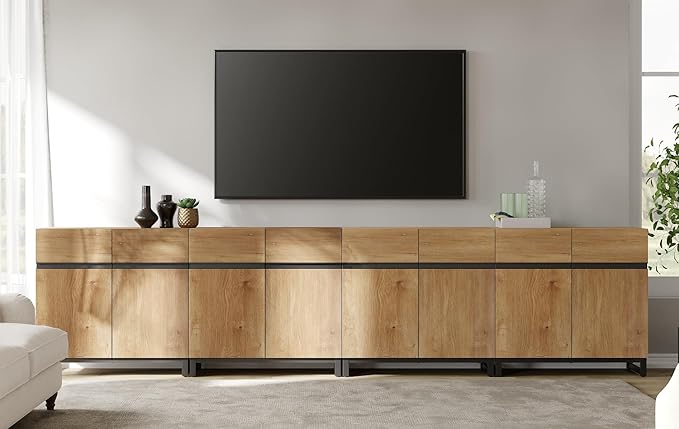 WAMPAT Modern TV Stand for TVs up to 120 inch, 4 in 1 Wood Entertainment Center