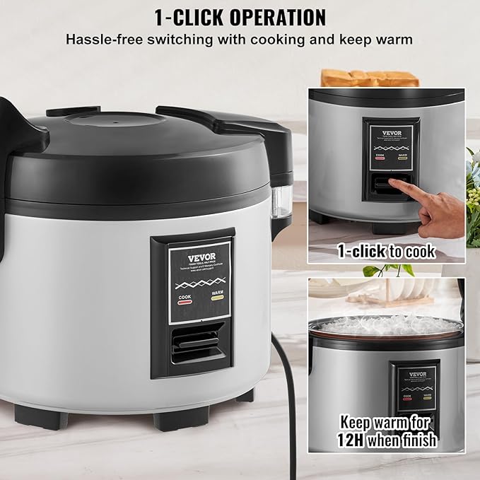 VEVOR Commercial Rice Cooker, 45-Cup Rice Cooker, 9.51 Qt / 9 Liter Large Rice