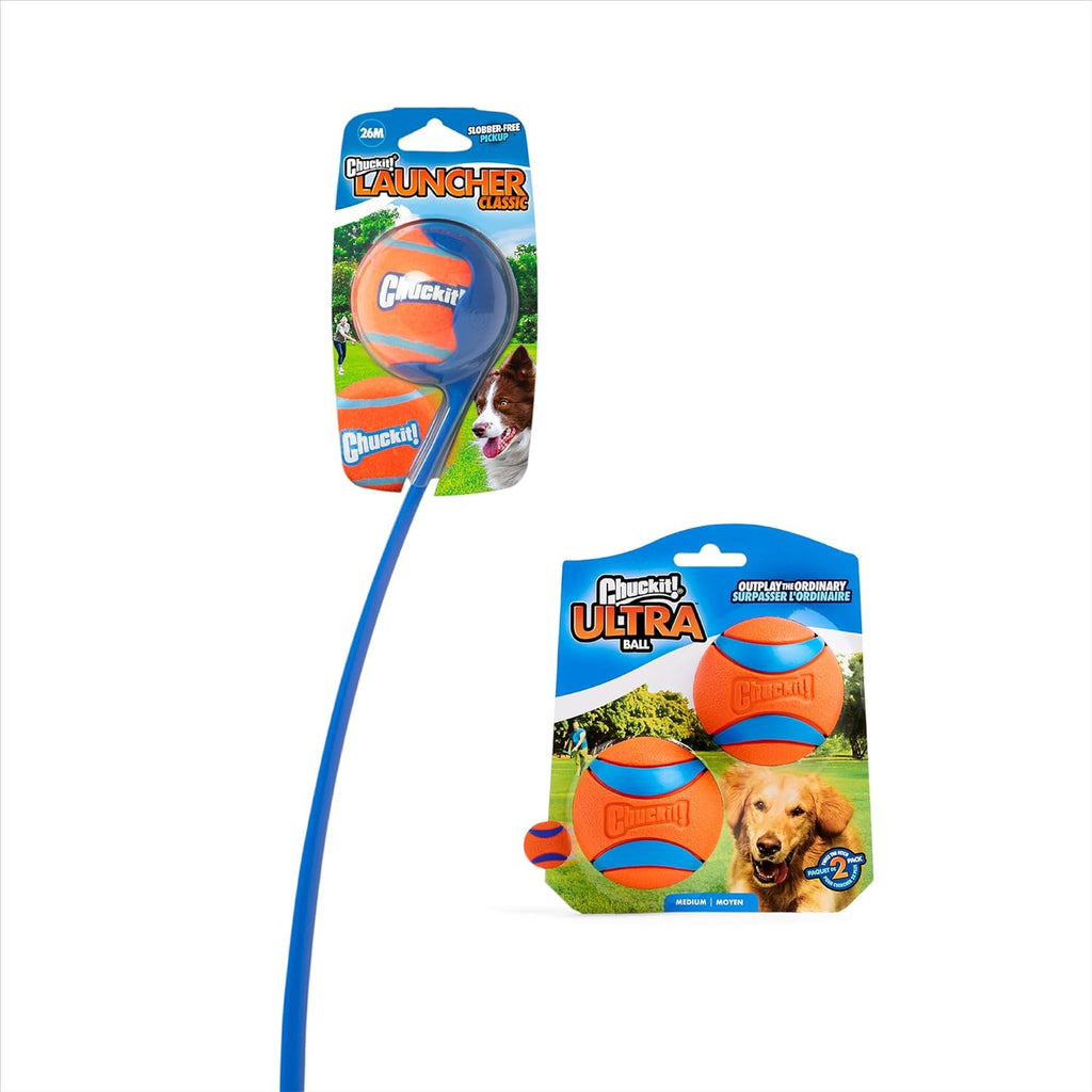 Chuckit! Ultra Ball and Launcher Bundle, Classic 26M with 2 Medium Balls