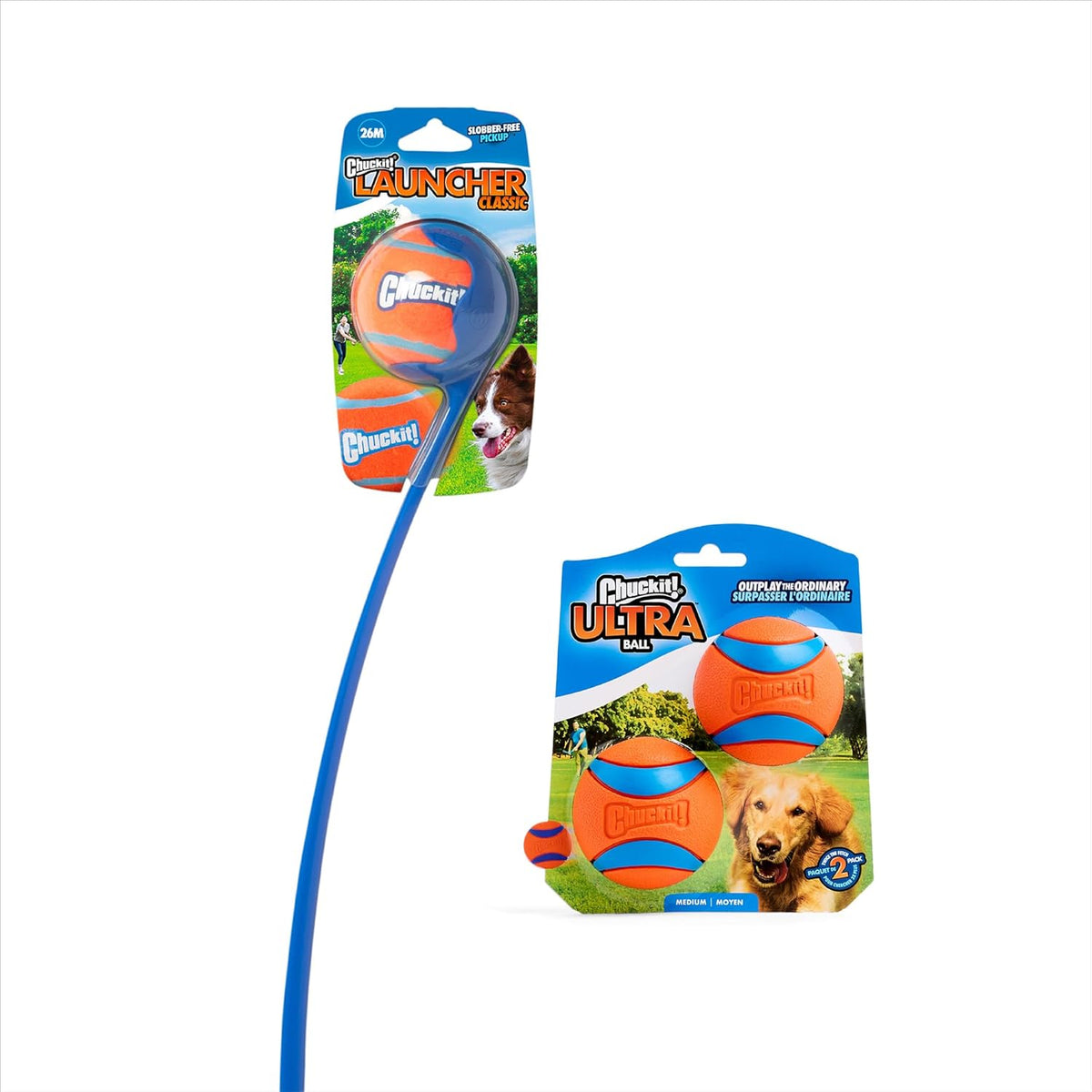 Chuckit! Ultra Ball and Launcher Bundle, Classic 26M with 2 Medium Balls