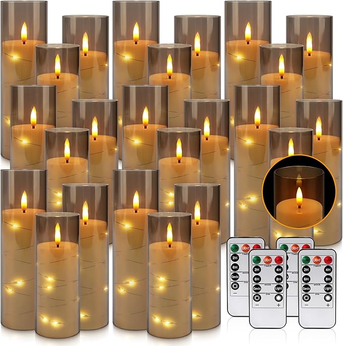 24pcs Flameless Grey Pillar Candle