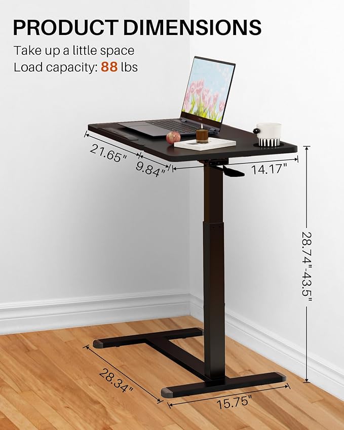 Overbed Table with Wheels, Pneumatic Height Adjustable Overbed Bedside Table