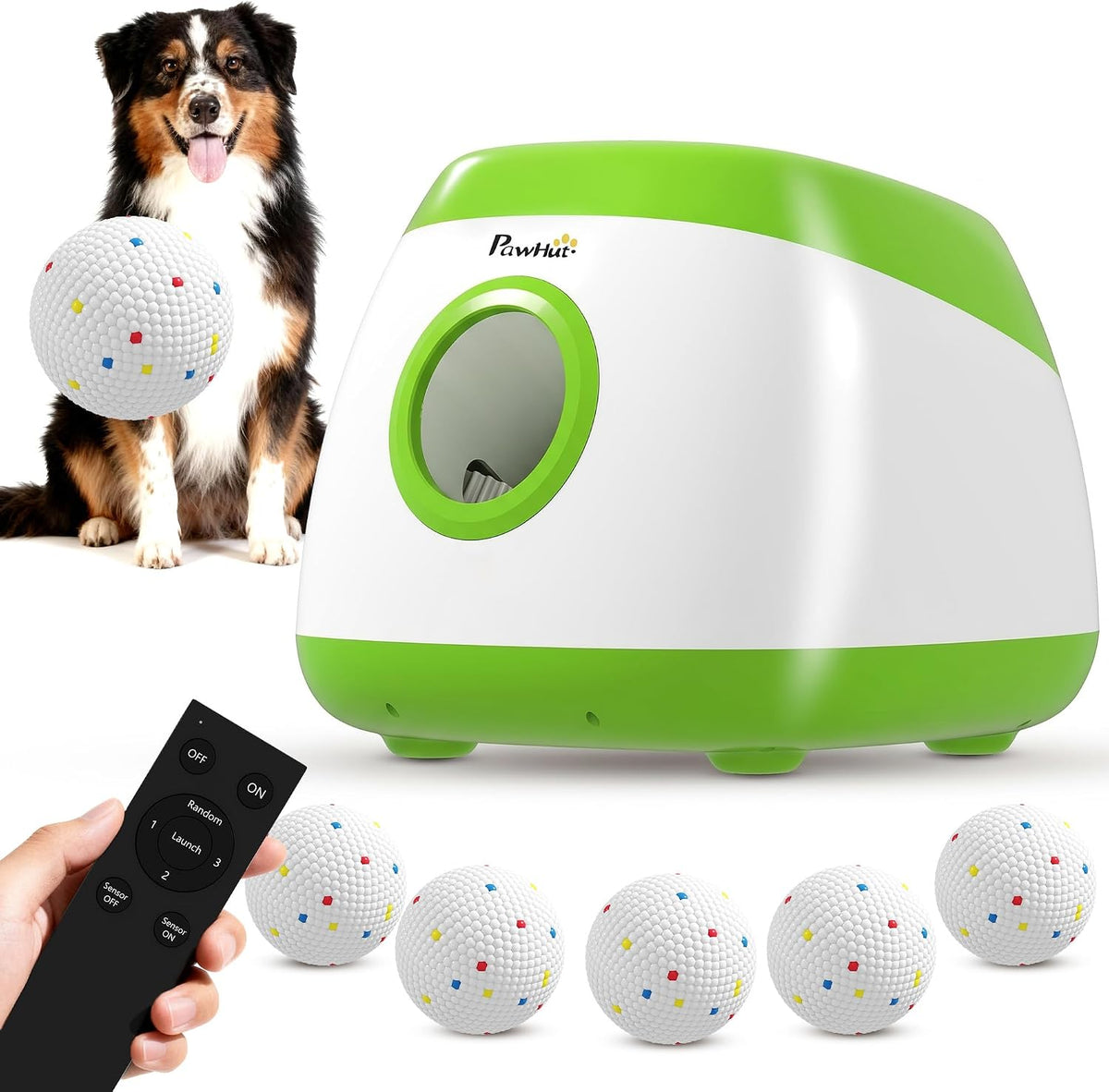 PawHut Automatic Dog Ball Launcher Remote Control for Large Breeds Green
