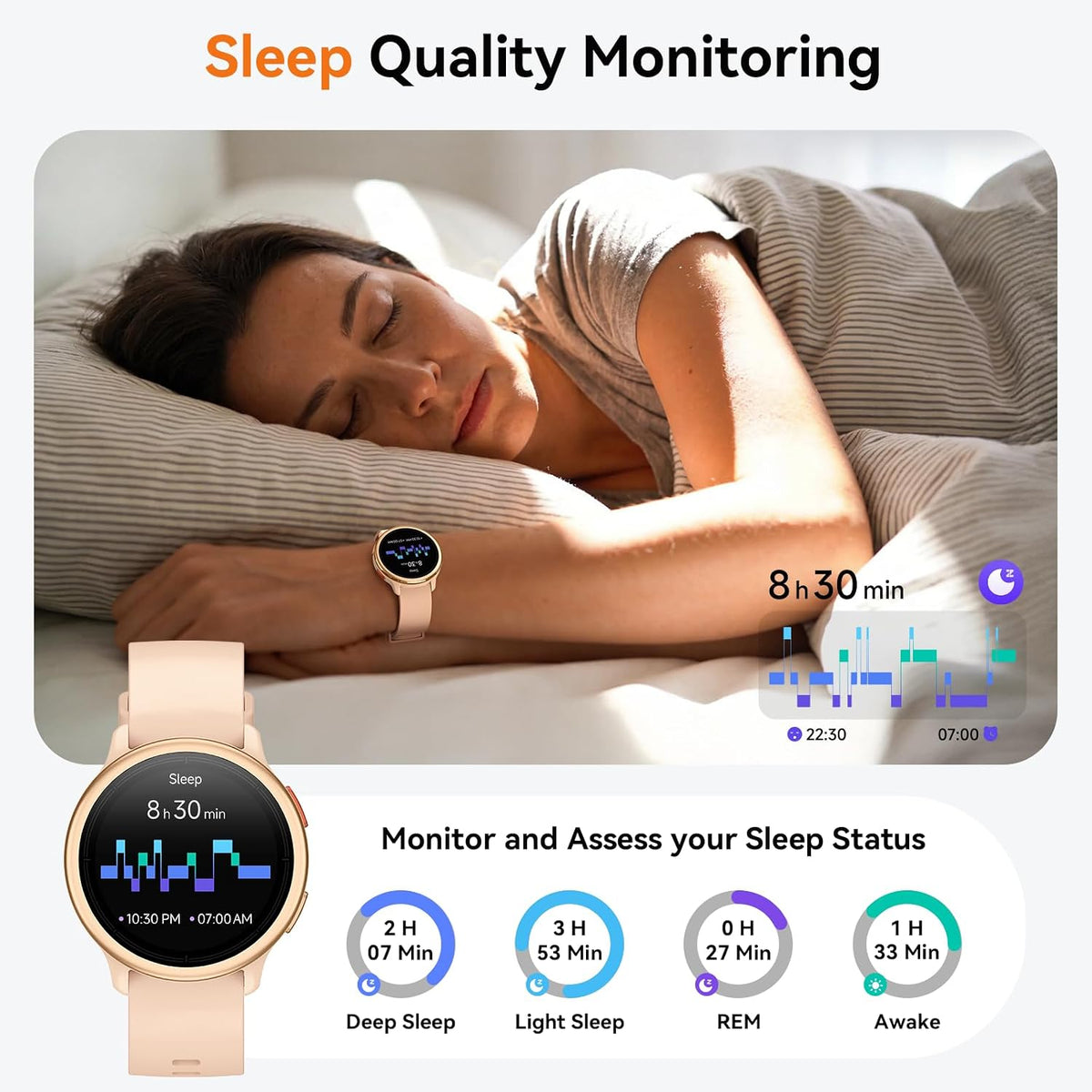 aeac smart watch for women, 1.27" hd smartwatch, side view