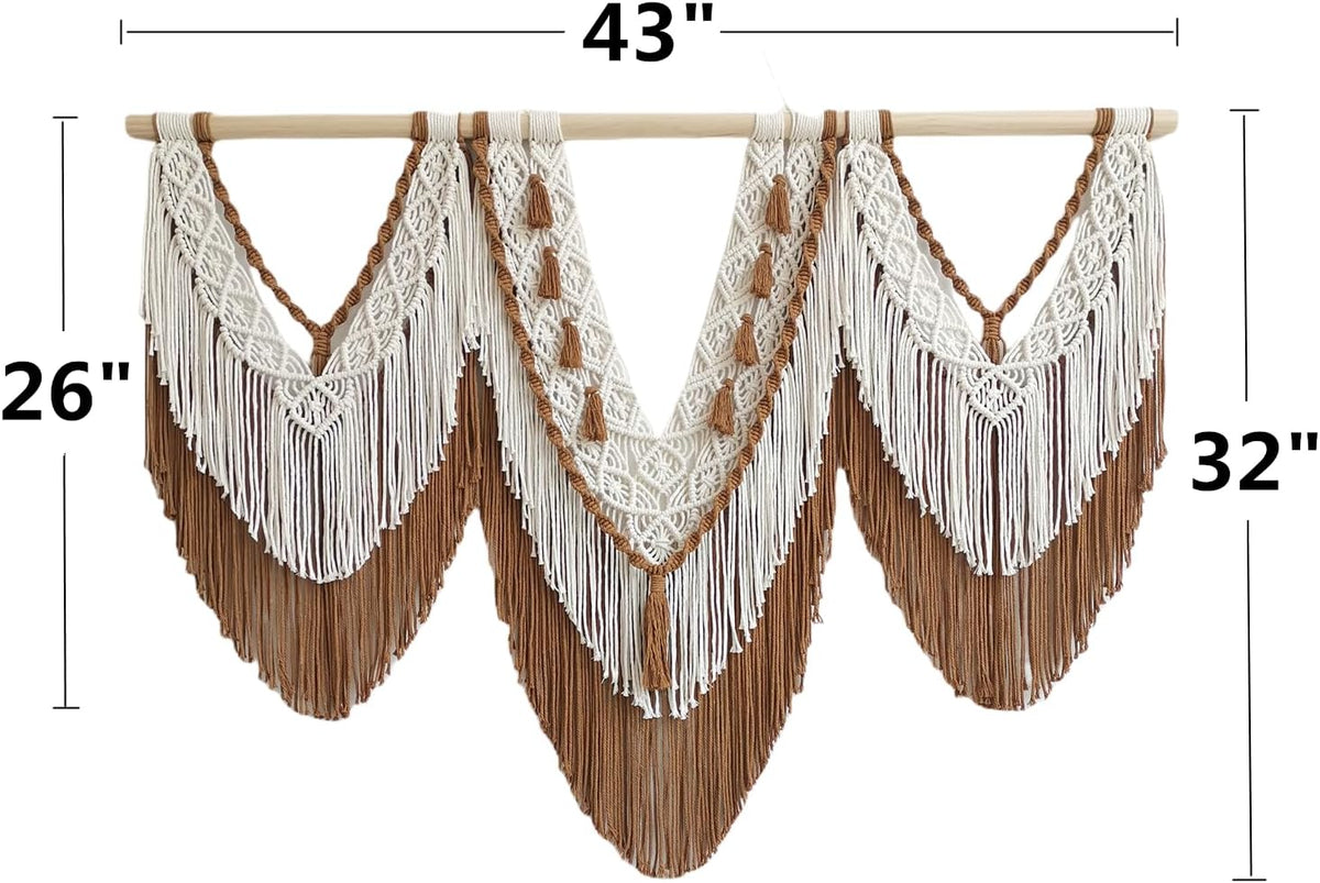 large macrame wall hanging - Boho Tapestry Macrame Wall Decor Art- Chic Bohemian Handmade Woven Tapestry Home Decoration for Bedroom Living Room Apartment Wedding Party - 43"x32" (Beige-Brown)