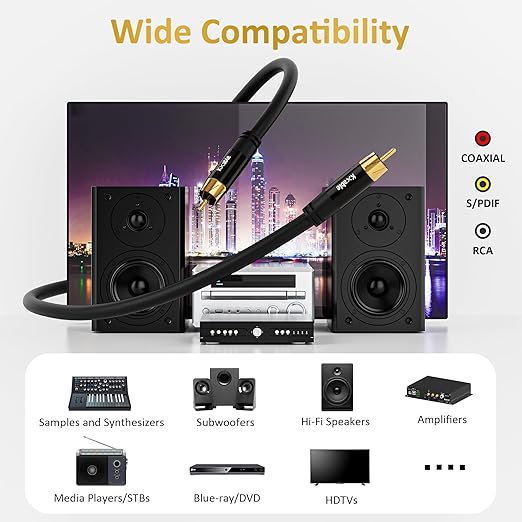 Subwoofer Cable RCA to RCA Audio Cable 100FT, Digital Coaxial Audio Cable