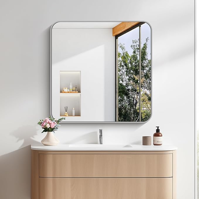 FORBATH 30x30 Inch Silver Bathroom Mirror