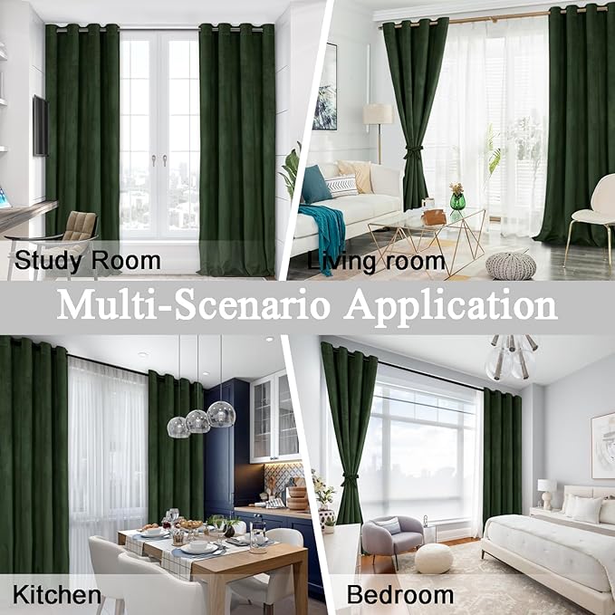 JIUZHEN Oliver Green Velvet Curtains 84 inches (Set of 2)