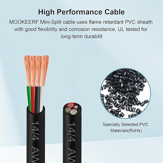 MOOKEERF 14/4 AWG Mini-Split Cable - 50FT 14 AWG 4 Conductor Control Cable 300V