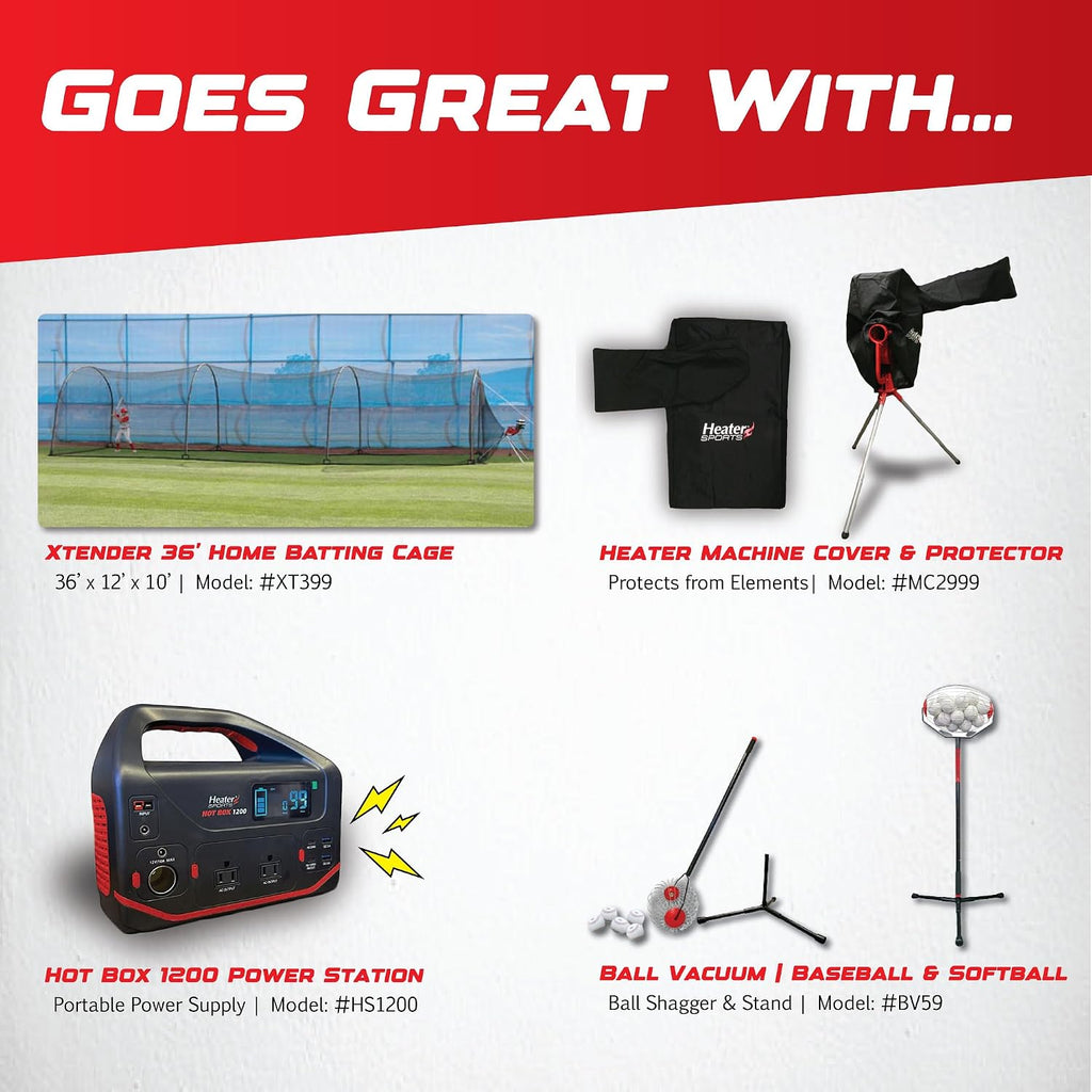 Heater Sports Deuce 75 MPH Adjustable Baseball Pitching Machine with Automatic Ball Feeder - Delivers Fastballs & Curveballs, Suitable for All Ages | Compatible with Pitching Machine & Real Baseballs