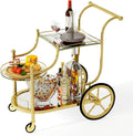 Tangkula Bar Cart, 3-Tier Rolling Home Bar Serving Cart with Mirrored Shelves & 4 Wheels, Mobile Beverage & Wine Cart for Kitchen, Dining Room, Living Room (Gold)