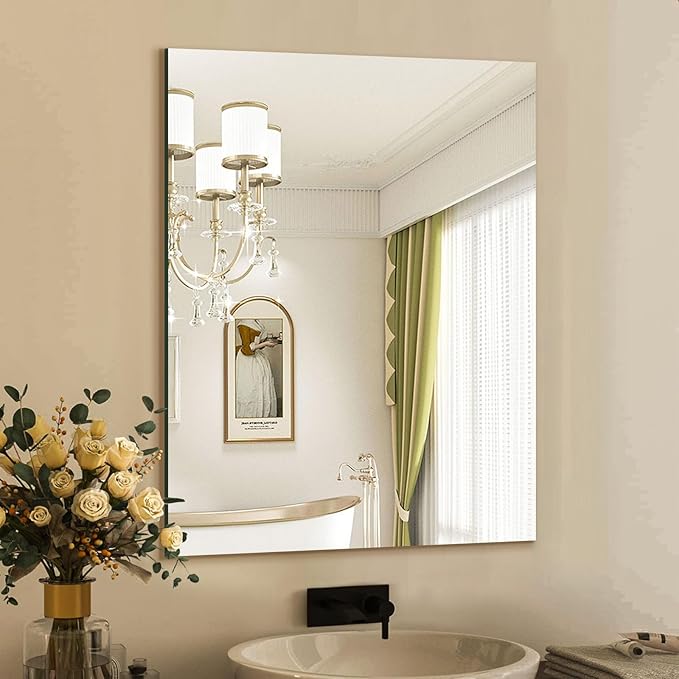 Mirrorons Frameless Mirror, Wall Mirror 24" x 32", Modern Rectangle Bathroom