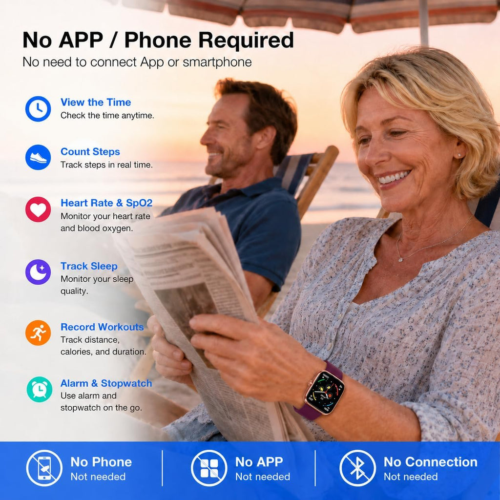 Senior-Friendly Pedometer Watch, Step Counter, No App or Phone Required